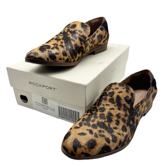 NWB Rockport Trutech Suede Leopard Brown Fur Loafers Perpetua Womens Size 10 - Picture 1 of 11
